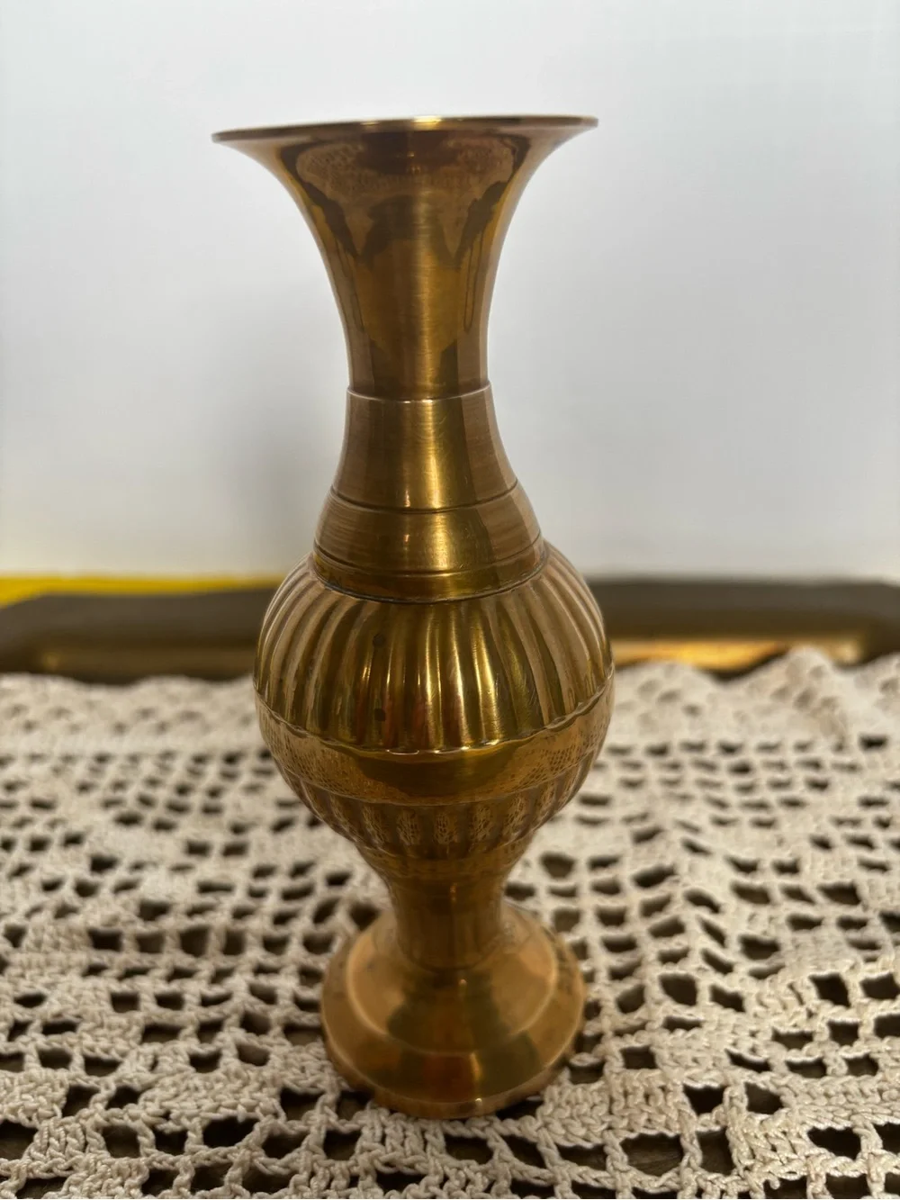Brass Decorative Bud Vase with Red Rose Accent